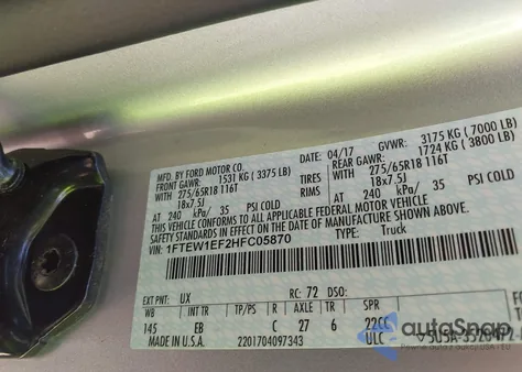 2017 Ford F-150 Lariat from USA, damaged, VIN 1FTEW1EF2HFC05870